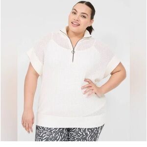 EUC Livi Active 26/28- White Open Knit Half-Zip Sweater Top